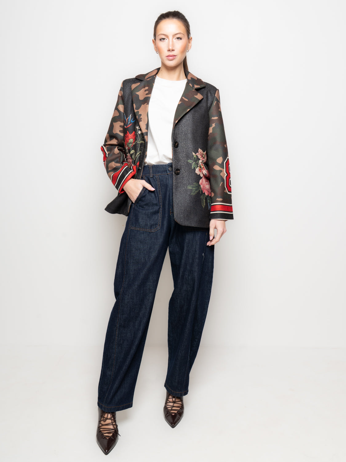 Giacca fantasia patchwork a motivo stampato