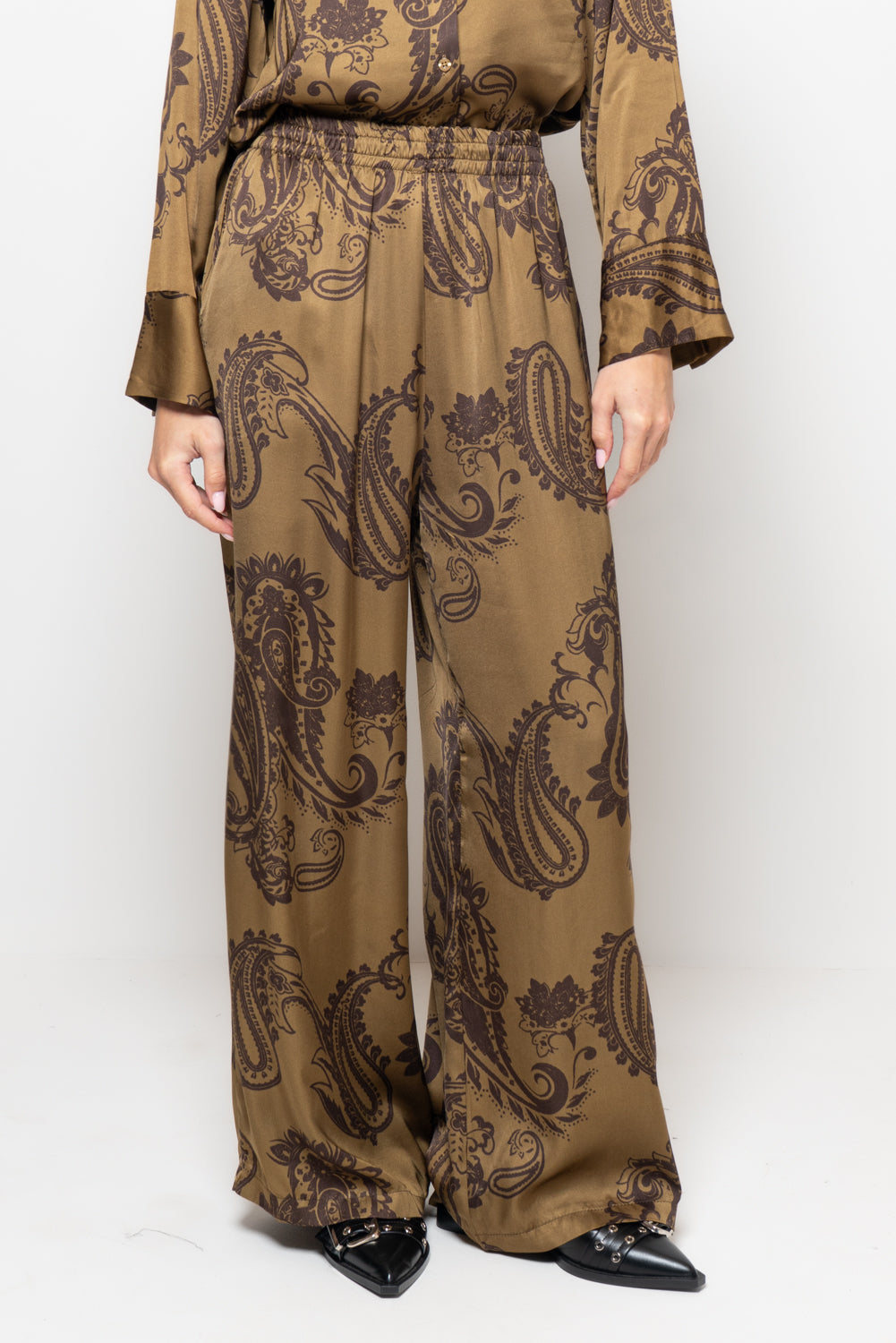 Pantalone palazzo in fantasia cashmere