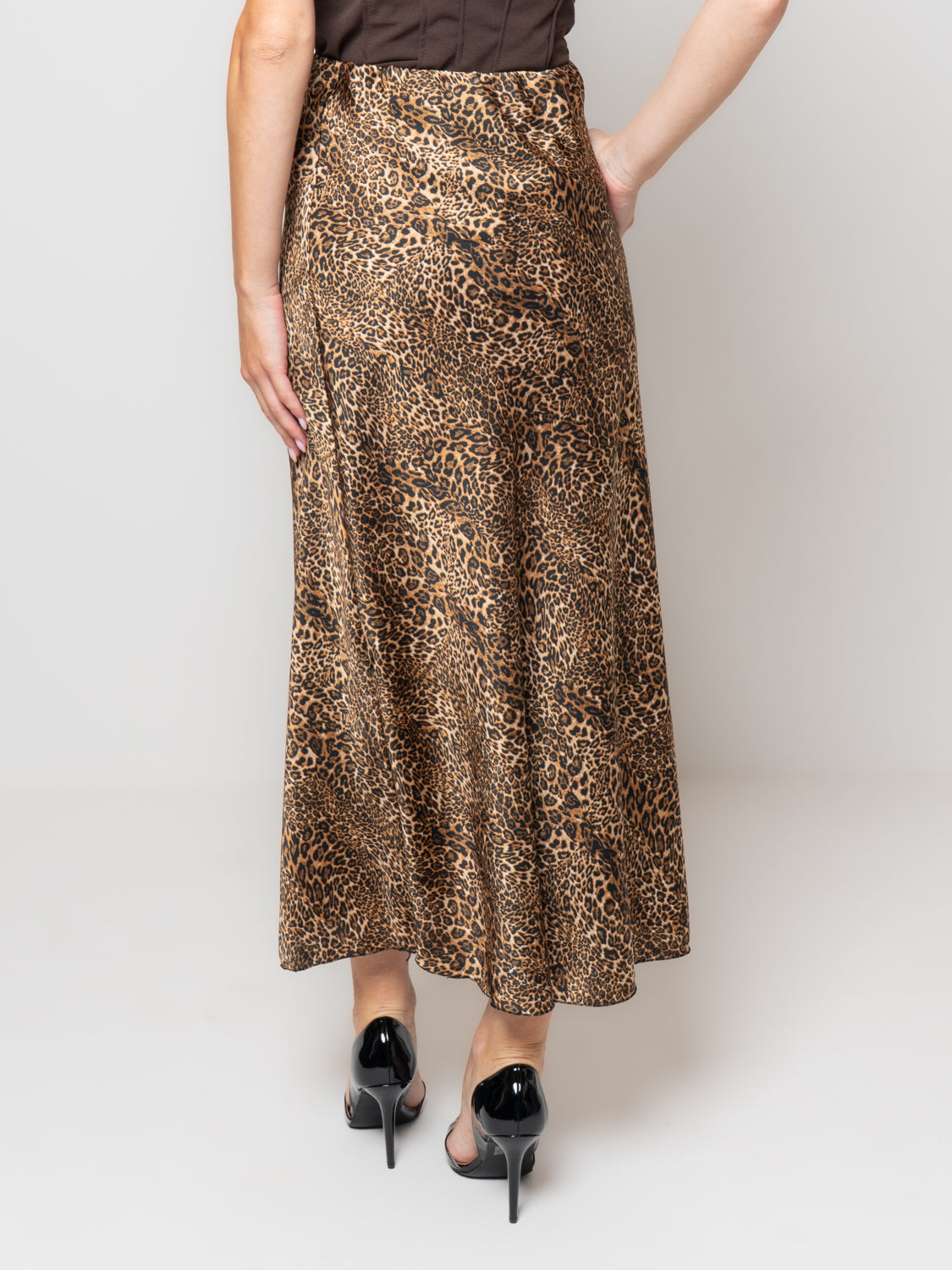 Gonna in satin lunga leopardata