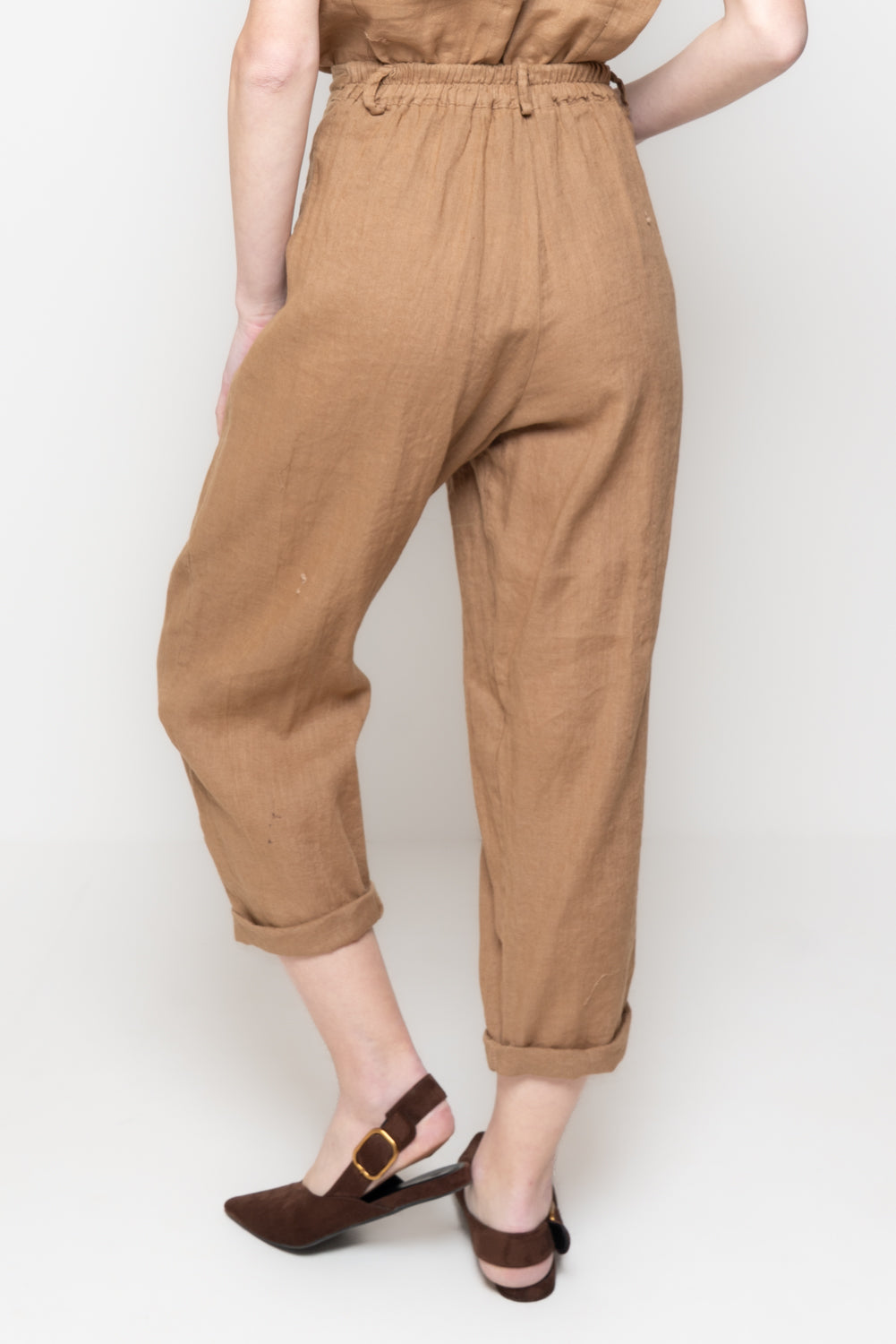 Pantaloni balloon in 100% Lino con Tasche