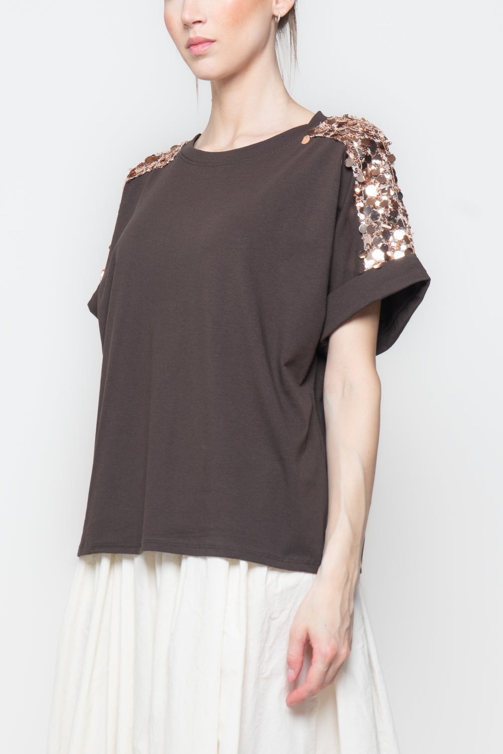 T-shirt con Spalle Paillettes