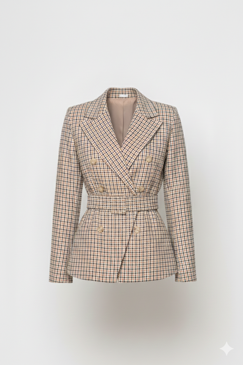 Giacca con cintura a quadretti