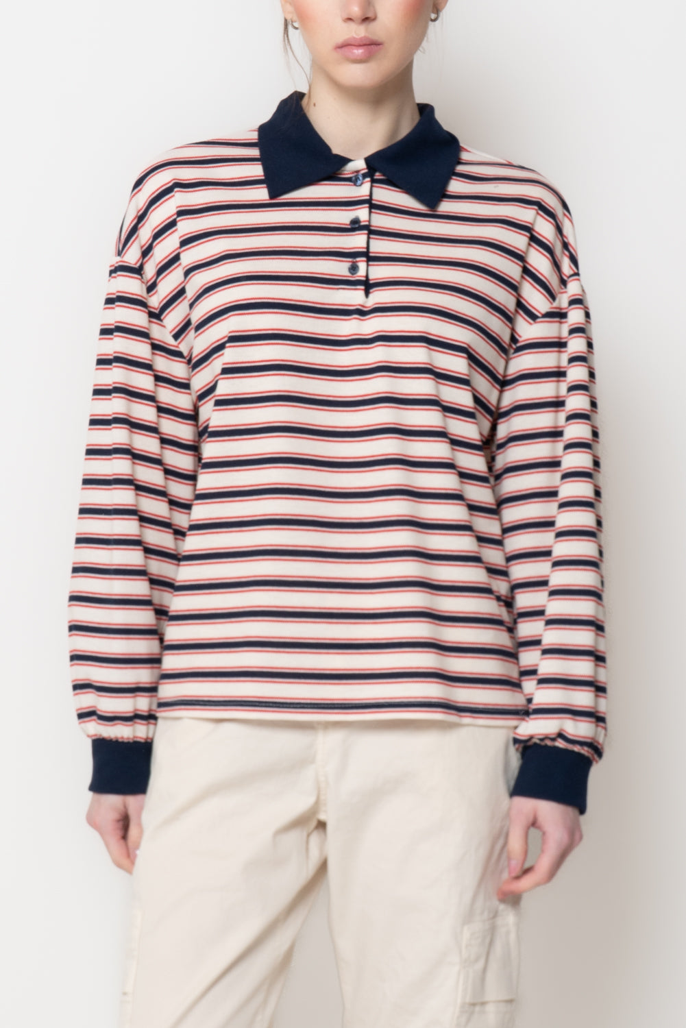 Maglia Polo a Righe con Profili a Contrasto
