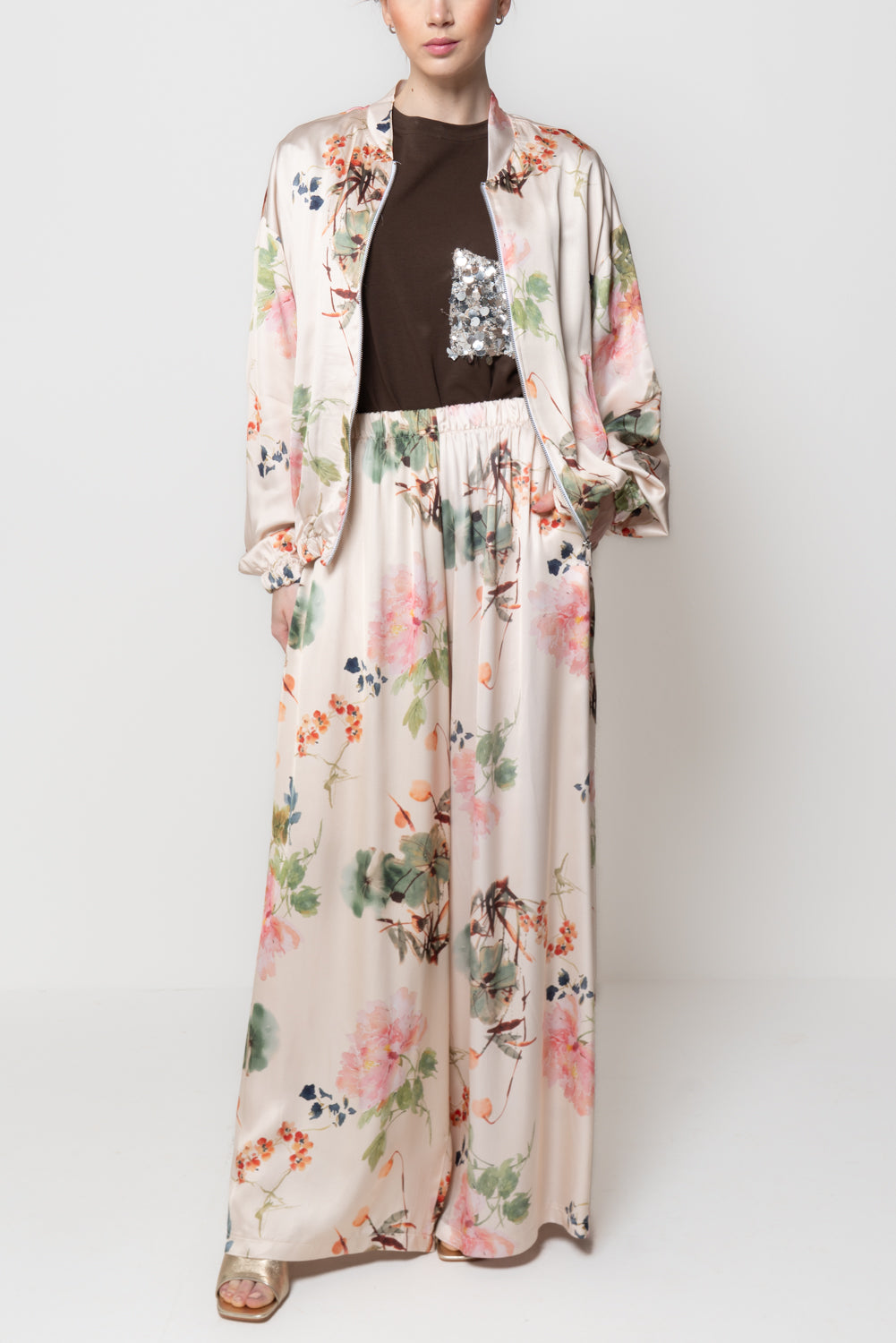 Pantalone Satin con Stampa Floreale