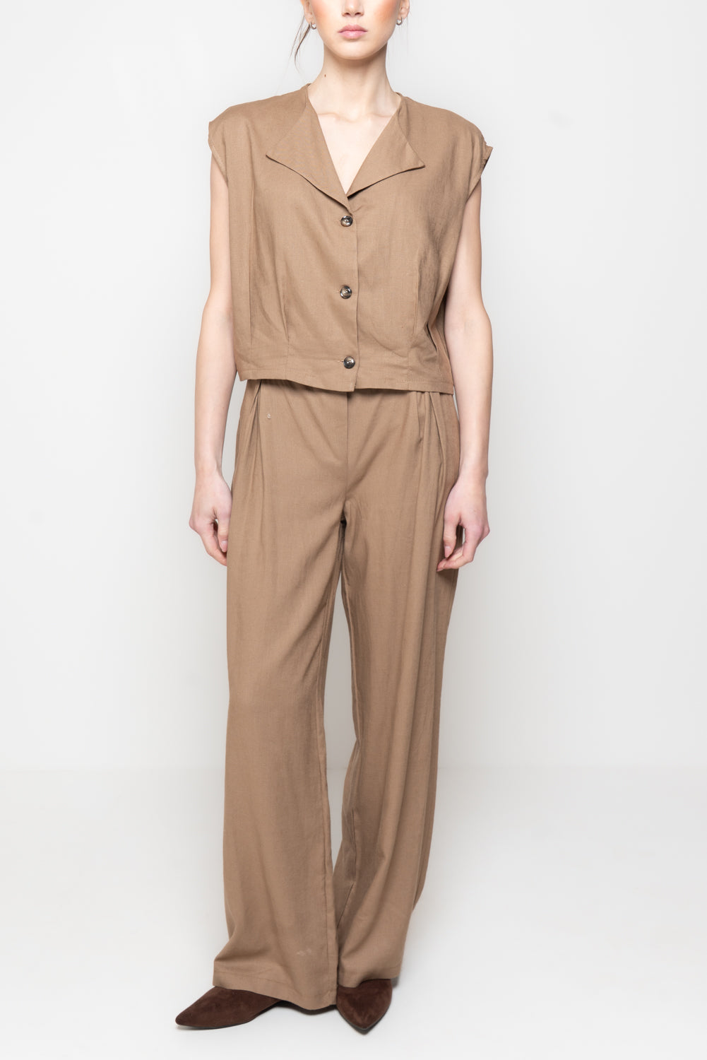 Gilet Cropped in Misto Lino