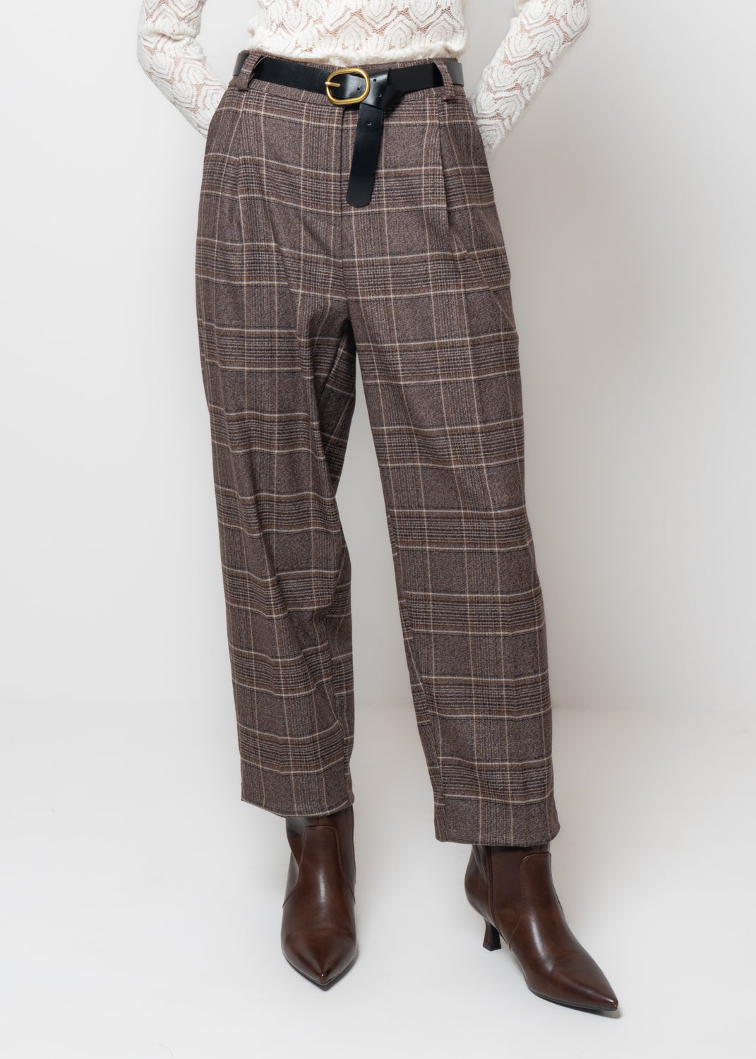 Pantaloni a quadri con pinces