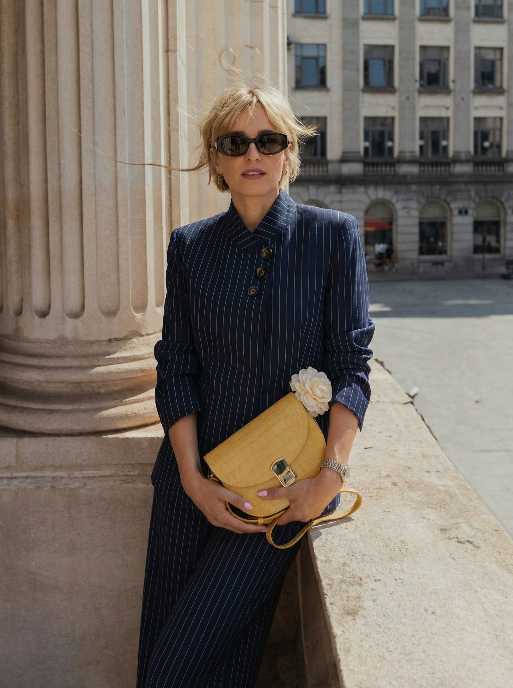 Giacca alla Coreana in Tessuto Gessato