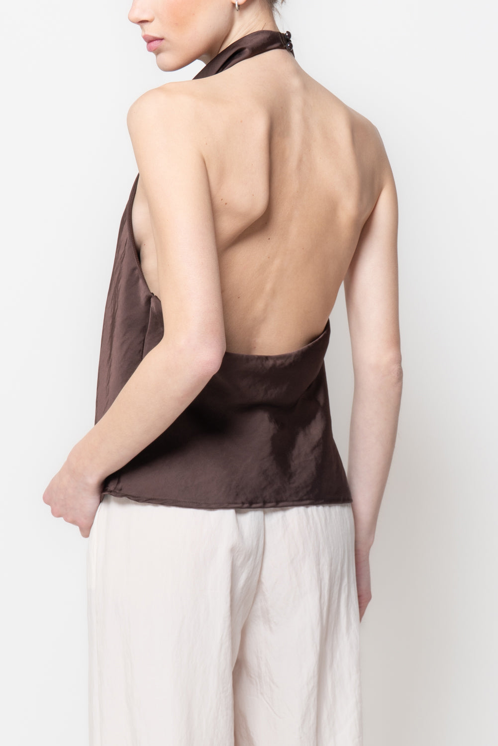 Top Satin con Scollo all'Americana