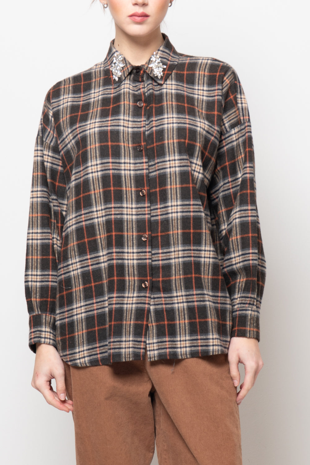 Camicia a quadri con colletto gioiello