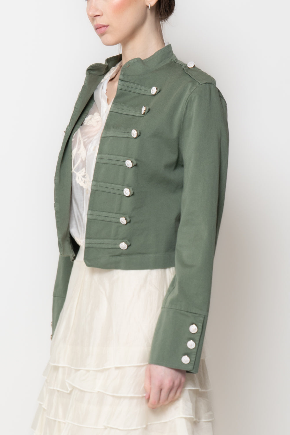 Giacca Corta Stile Militare con Bottoni