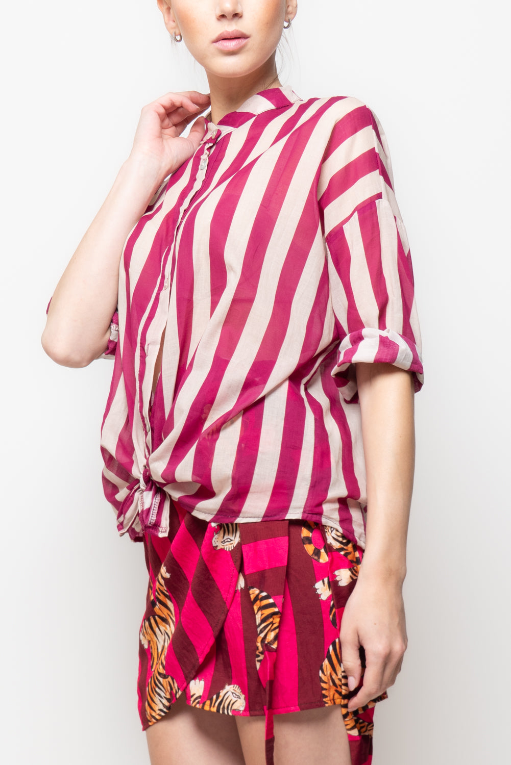 Camicia alla coreana a righe