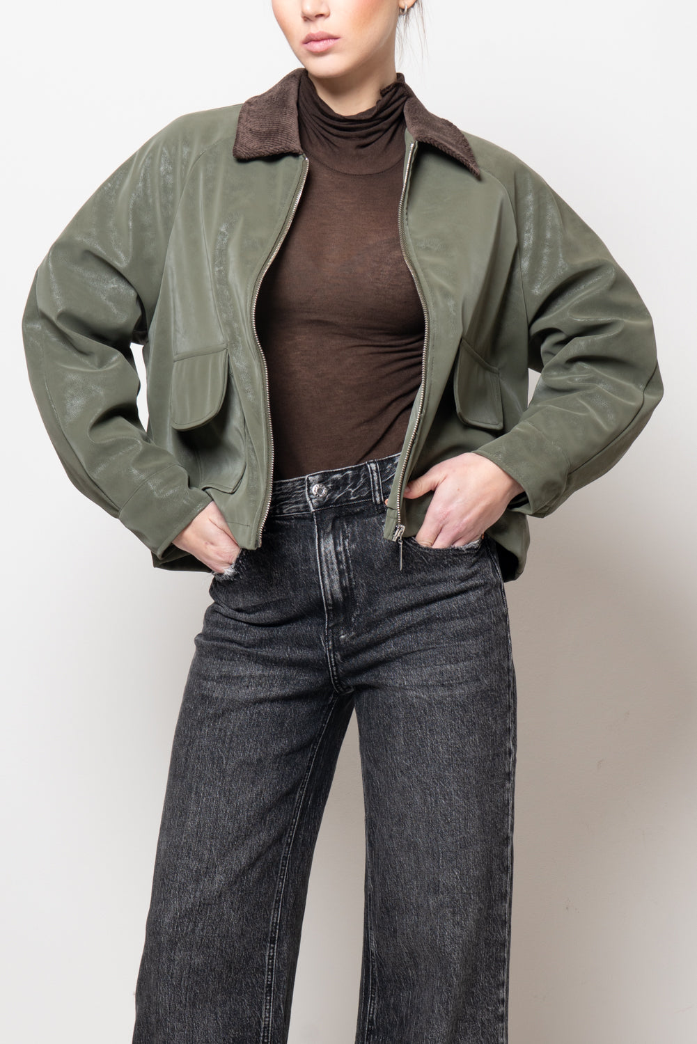 Bomber in ecopelle trapuntato