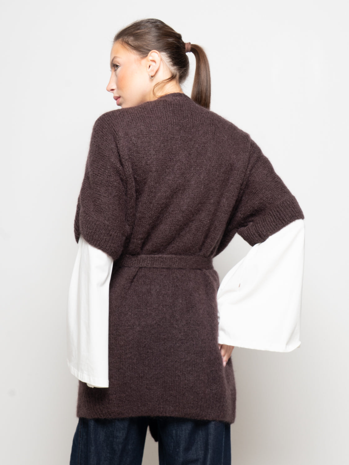 Cardigan in lana modello kimono
