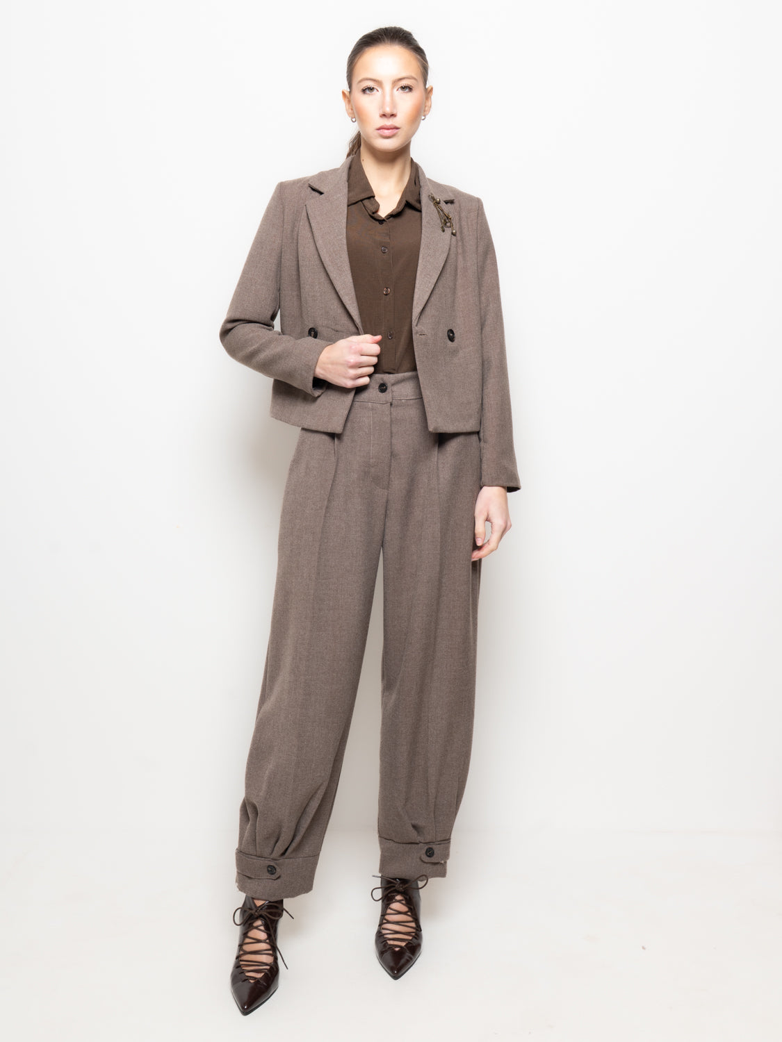 Pantalone cropped a vita alta con polsino