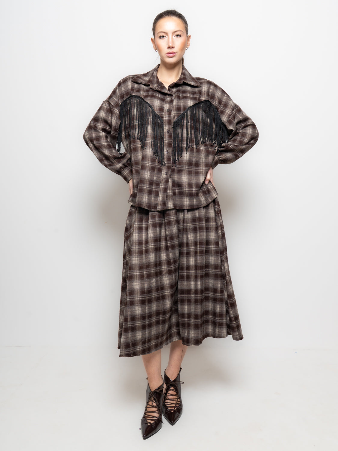 Camicia a quadri con frange