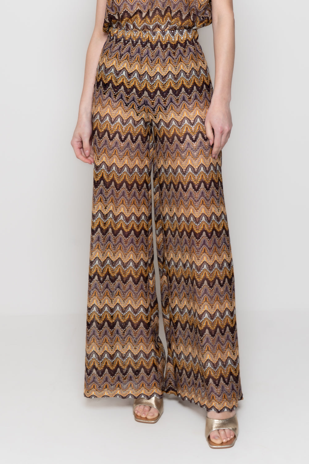 Pantaloni Palazzo in Maglia con Motivo Geometrico