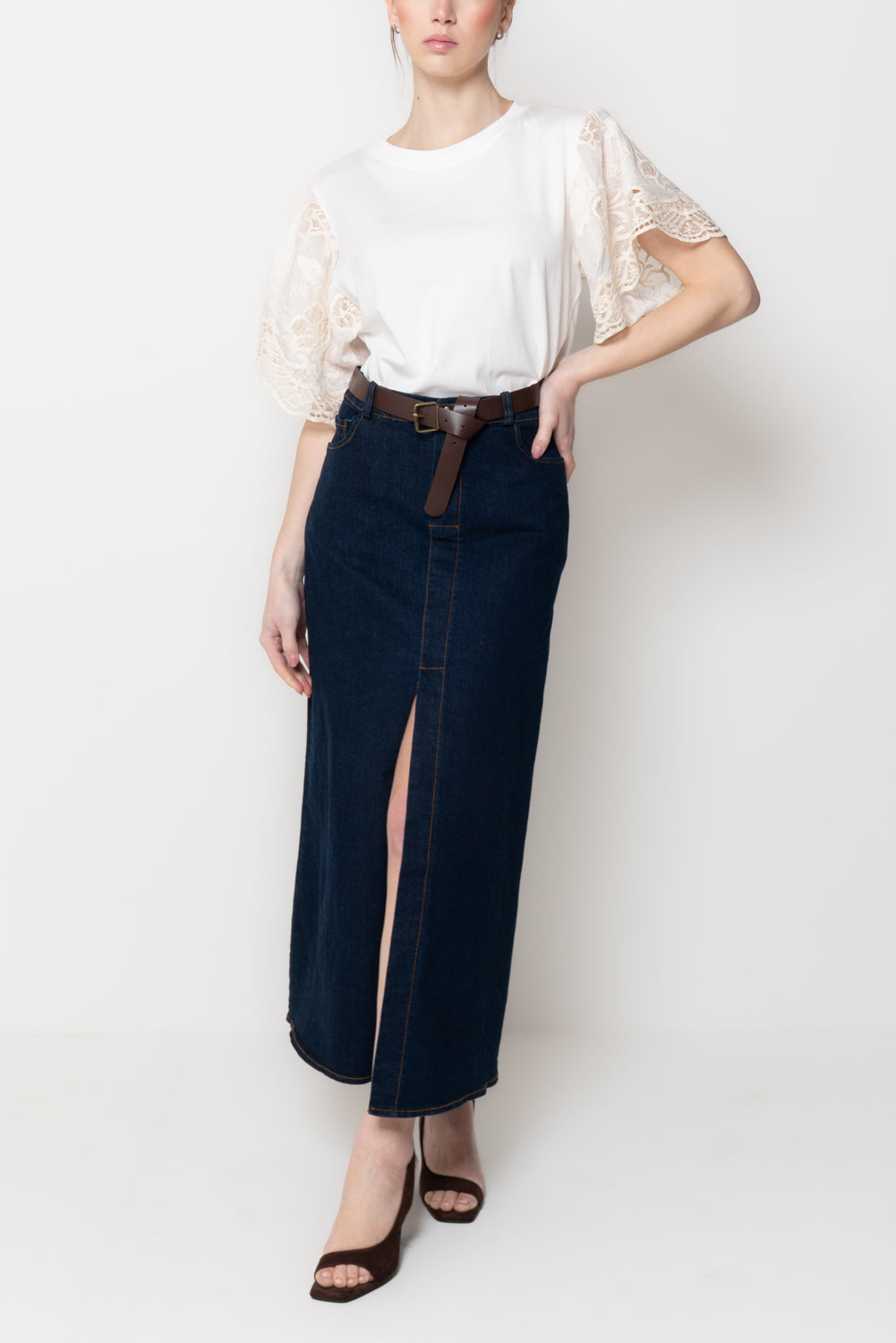 Gonna Lunga in Jeans con Spacco Frontale