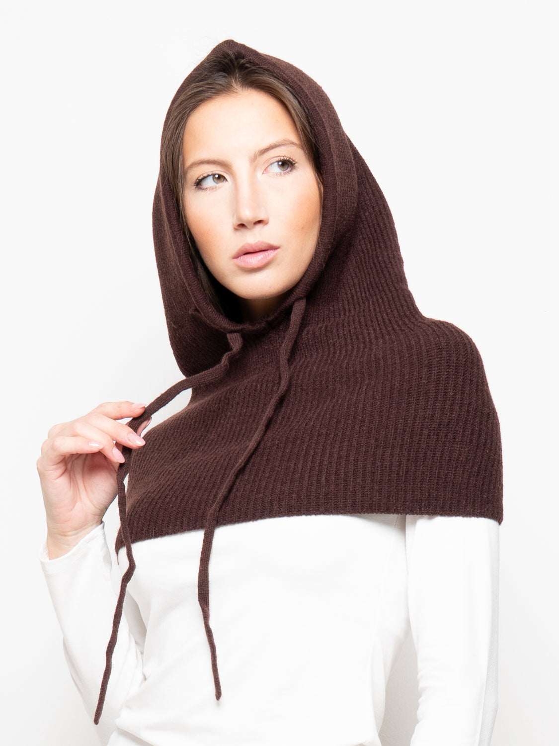 Cappuccio scaldacollo in maglia con coulisse