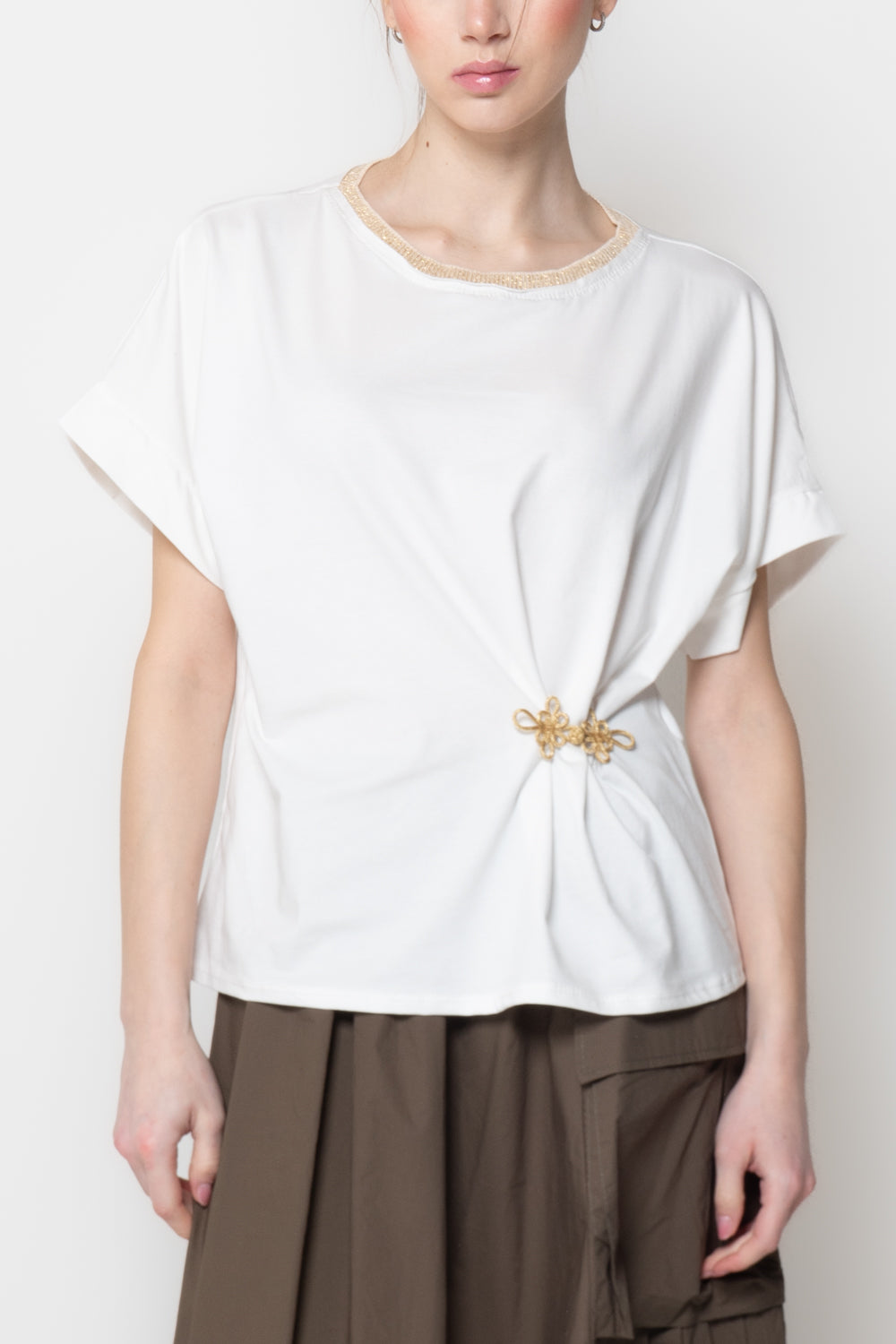 T-shirt con profilo in Lurex e alamaro