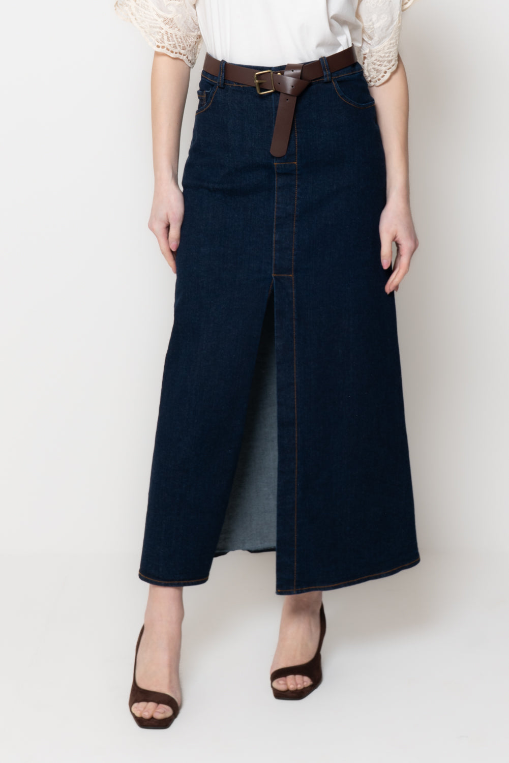 Gonna Lunga in Jeans con Spacco Frontale