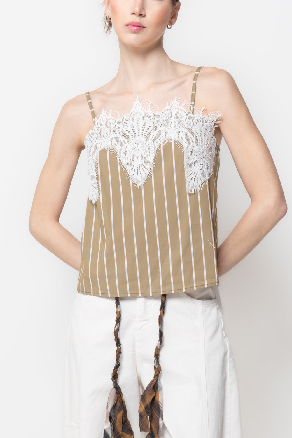 Top Lingerie Rigato con Pizzo