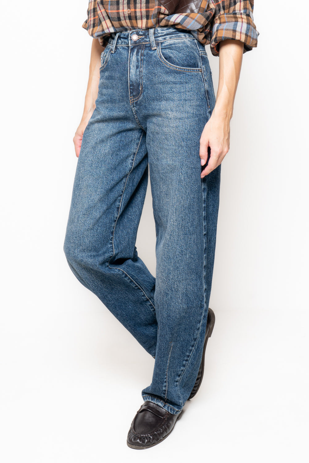 Jeans balloon fit vita alta lavaggio medio