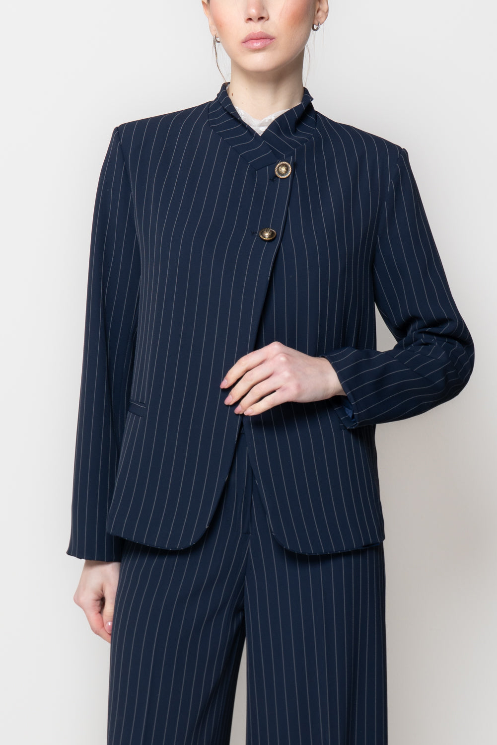 Giacca alla Coreana in Tessuto Gessato