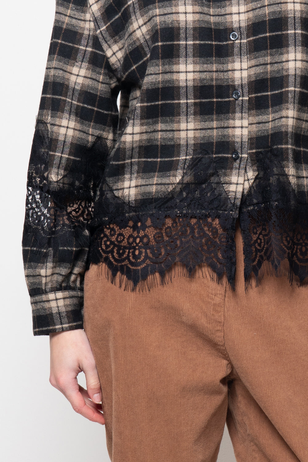 Camicia scozzese con inserti in pizzo