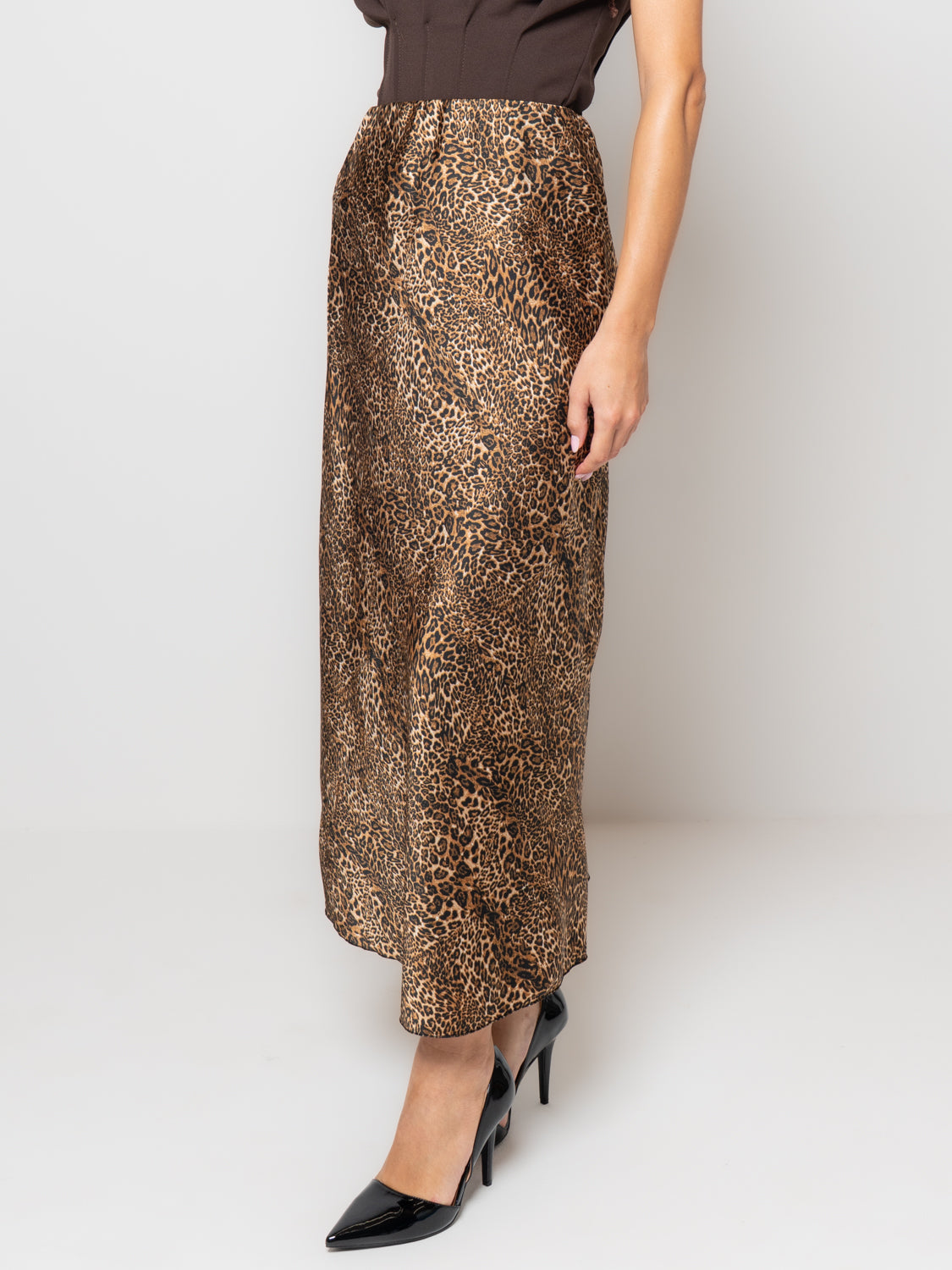 Gonna in satin lunga leopardata