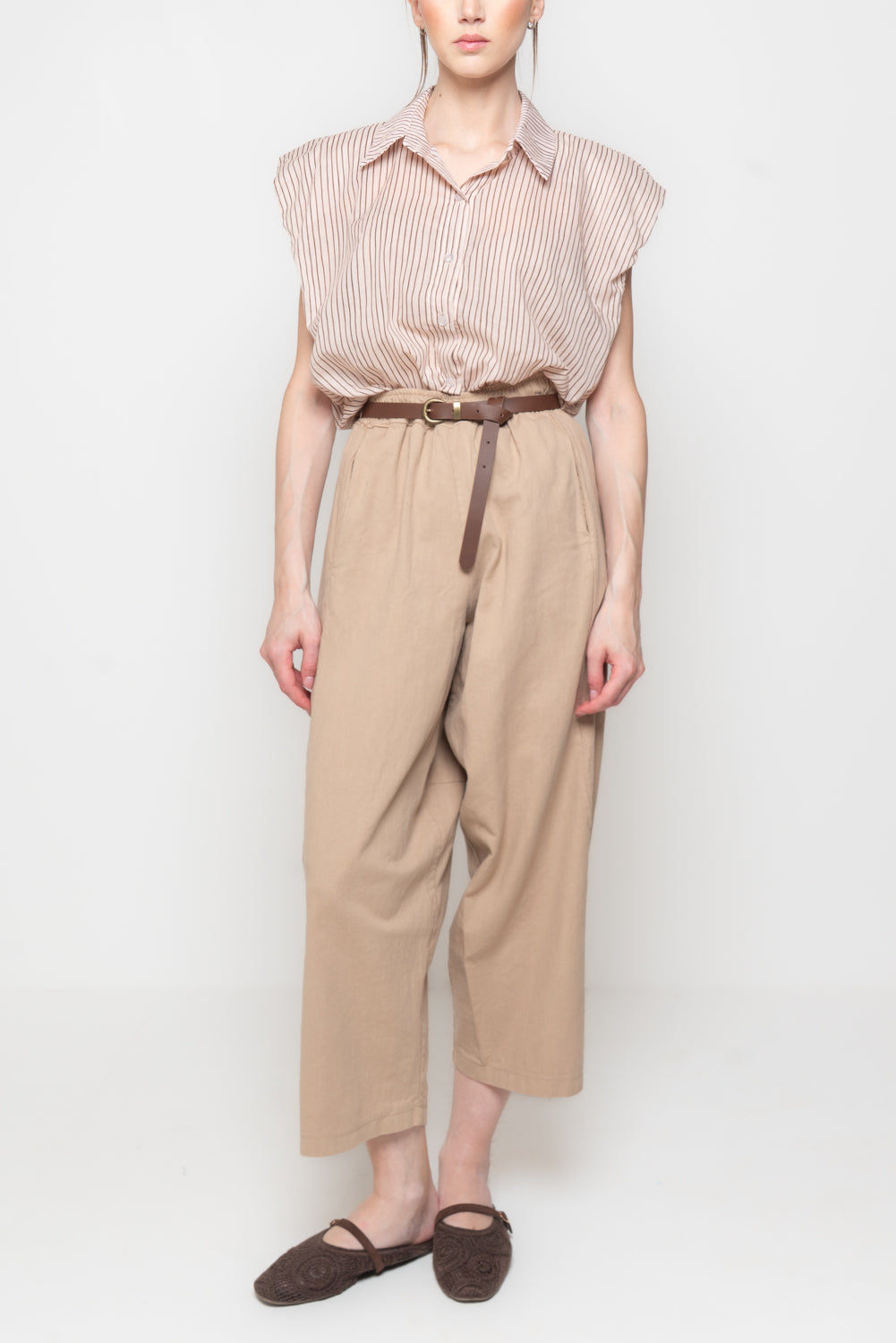 Pantalone a Gamba Larga con Cintura