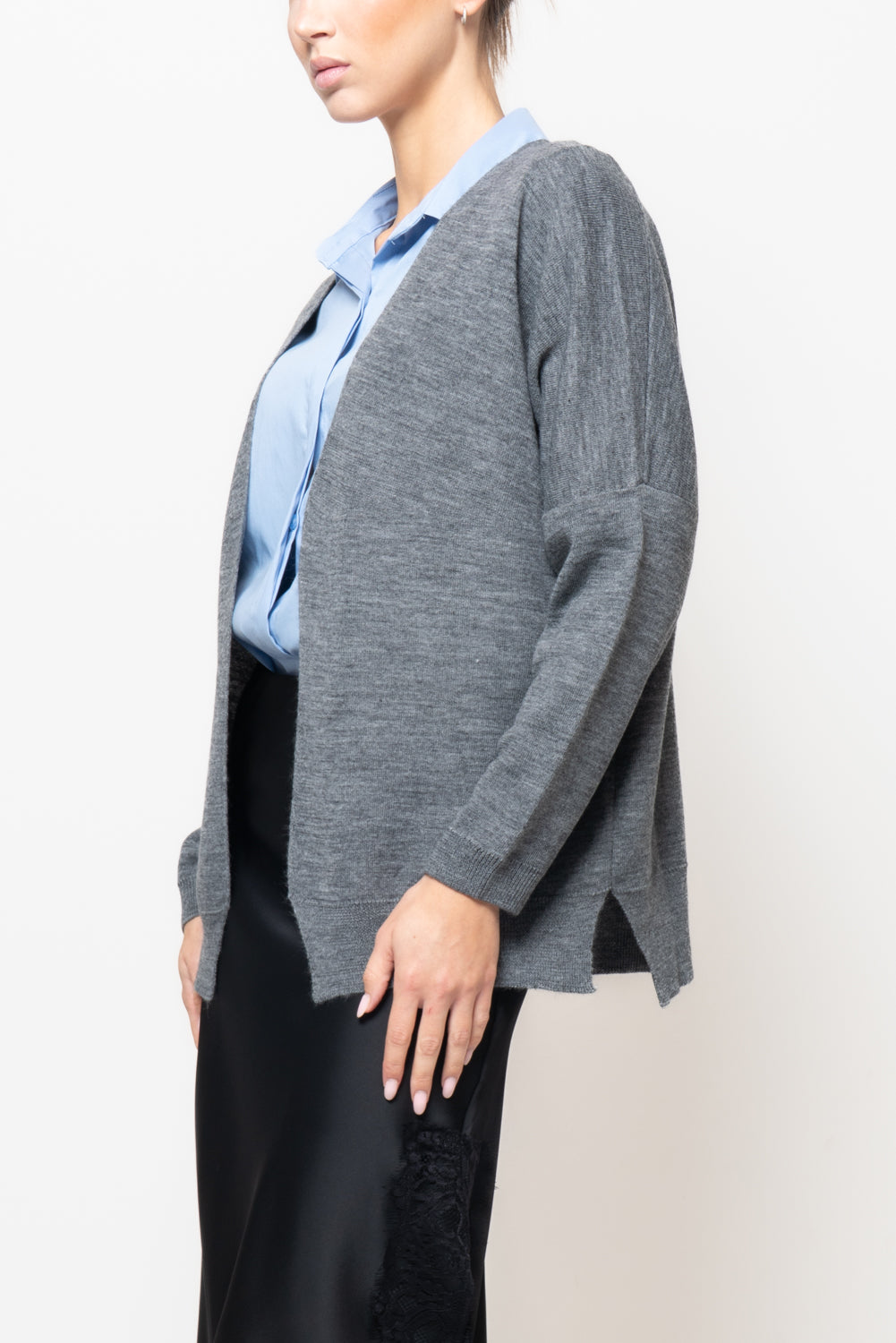 Cardigan in misto lana con spacchi