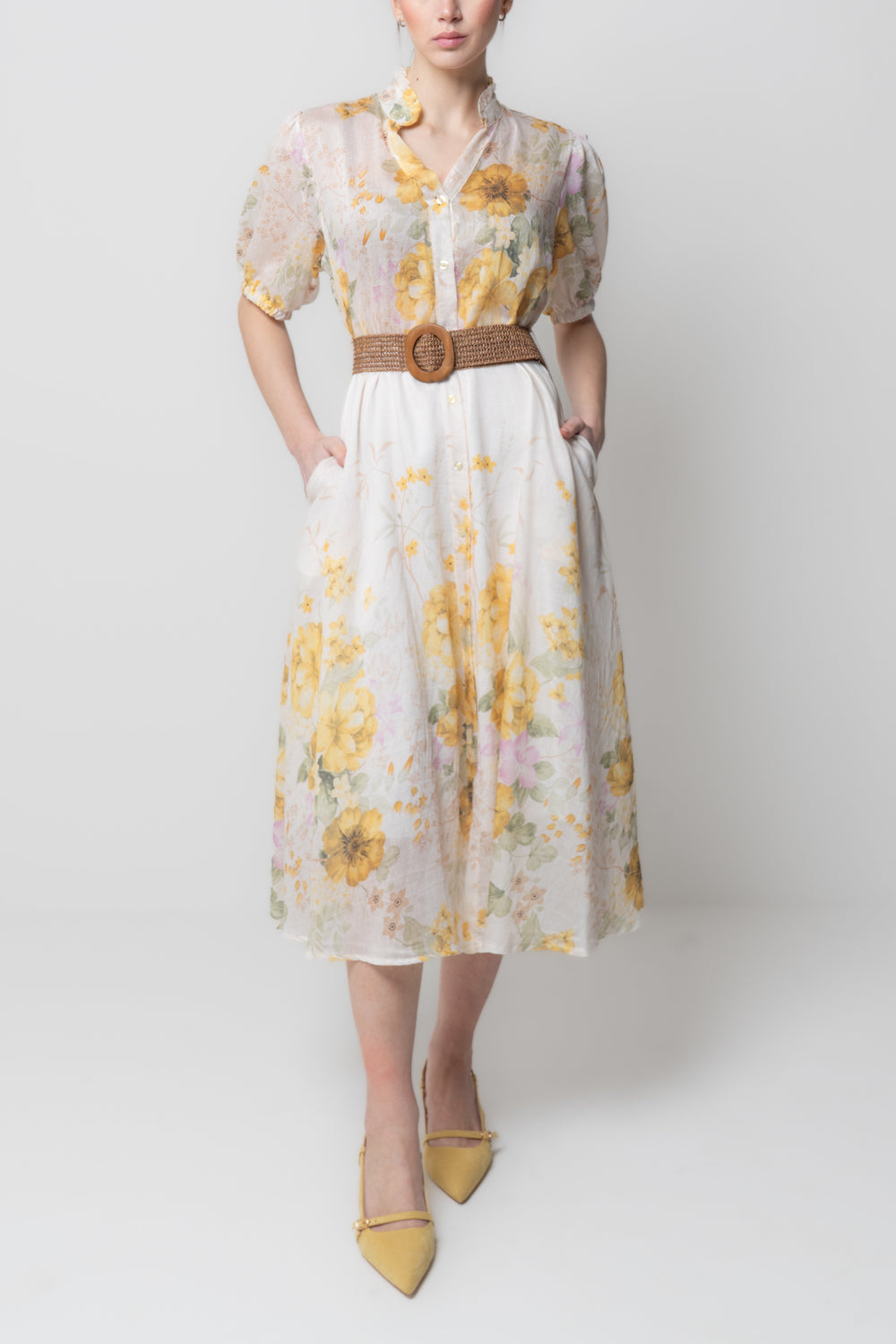 Abito Lungo Floreale con Cintura