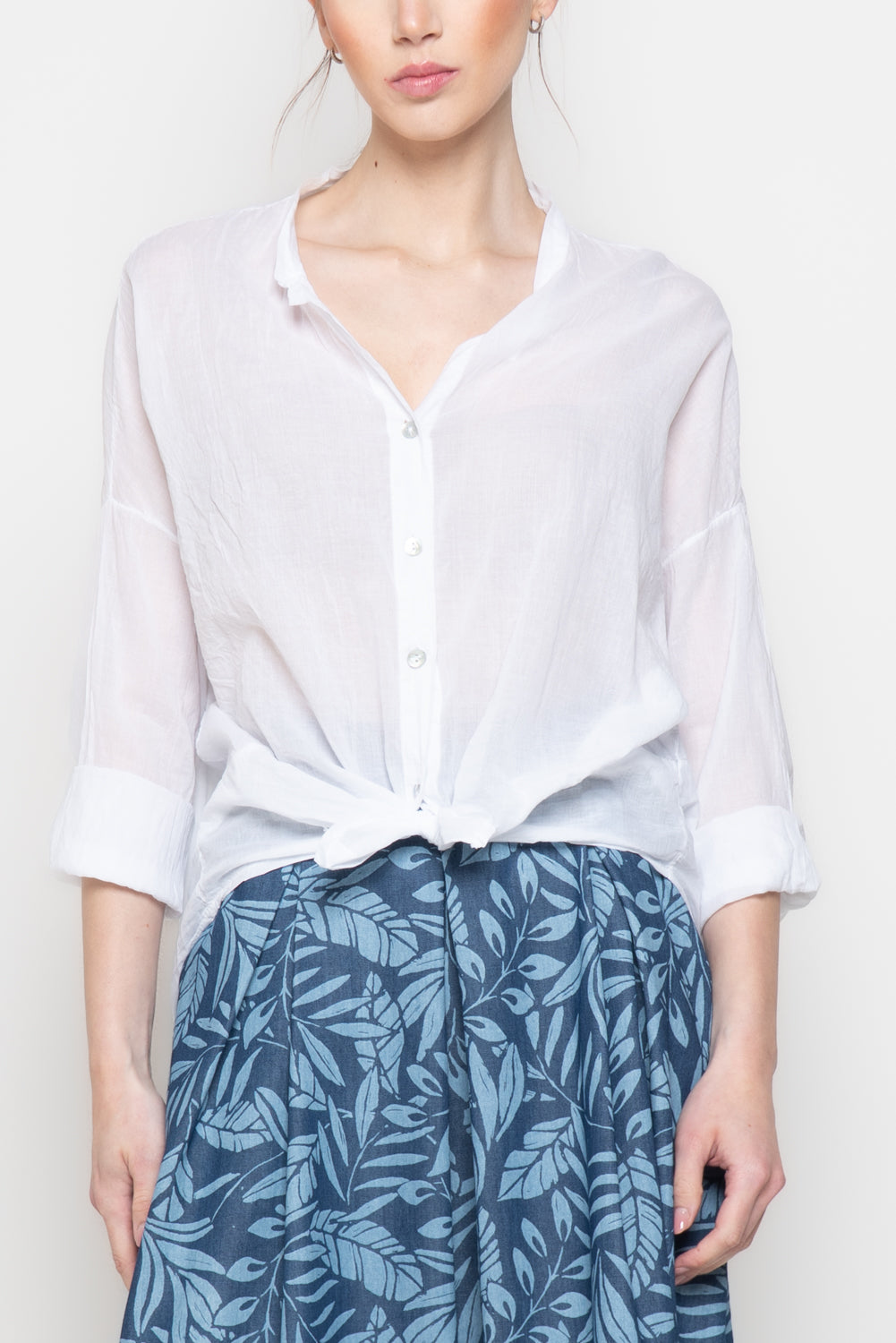 Camicia Oversize con Scollo alla coreana