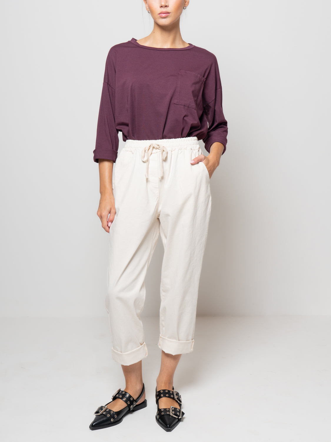 Pantalone baggy in gabardina