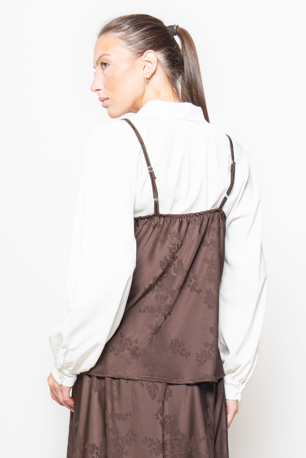 Top in satin con stampa floreale