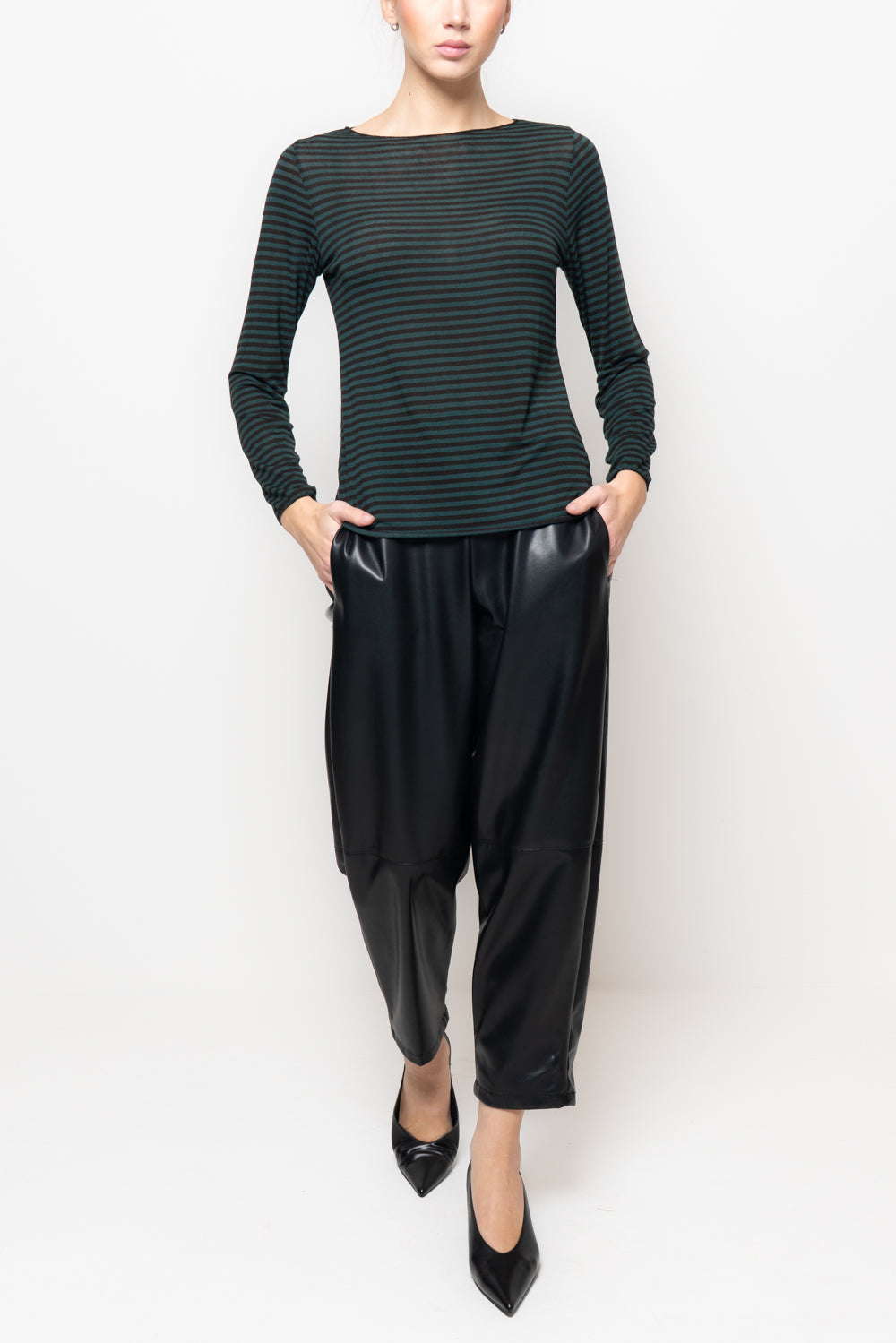 T shirt in misto cashmere a righe