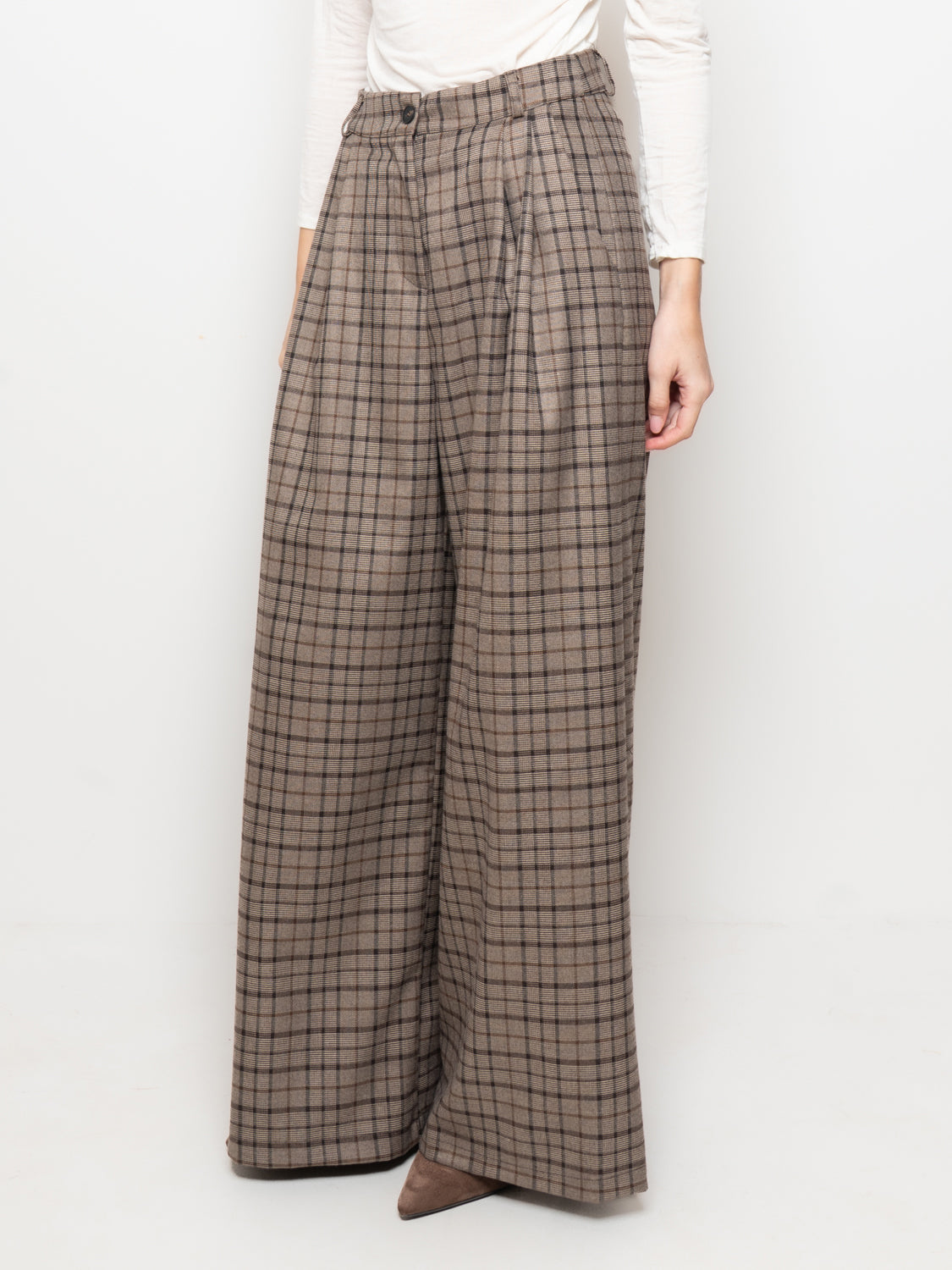 Pantalone culotte a quadri vita alta