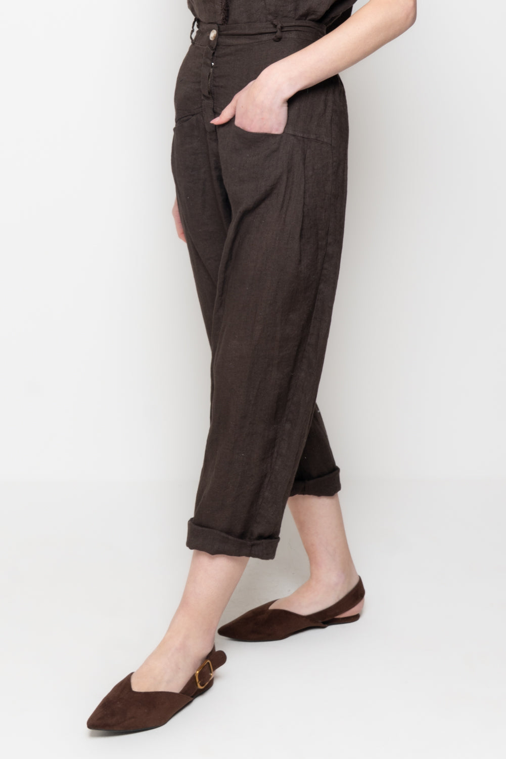 Pantaloni balloon in 100% Lino con Tasche