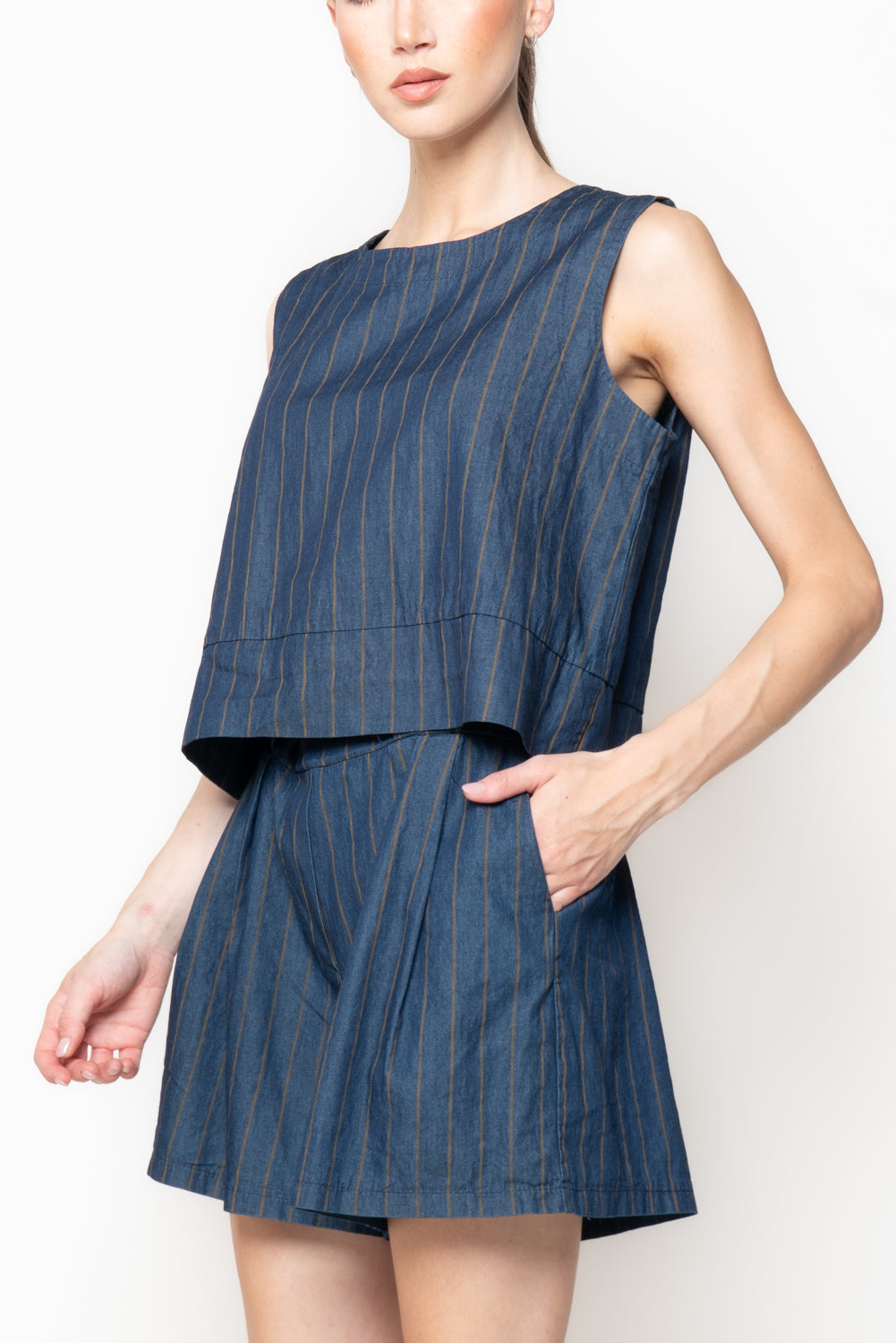 Top gessato in Denim Leggero