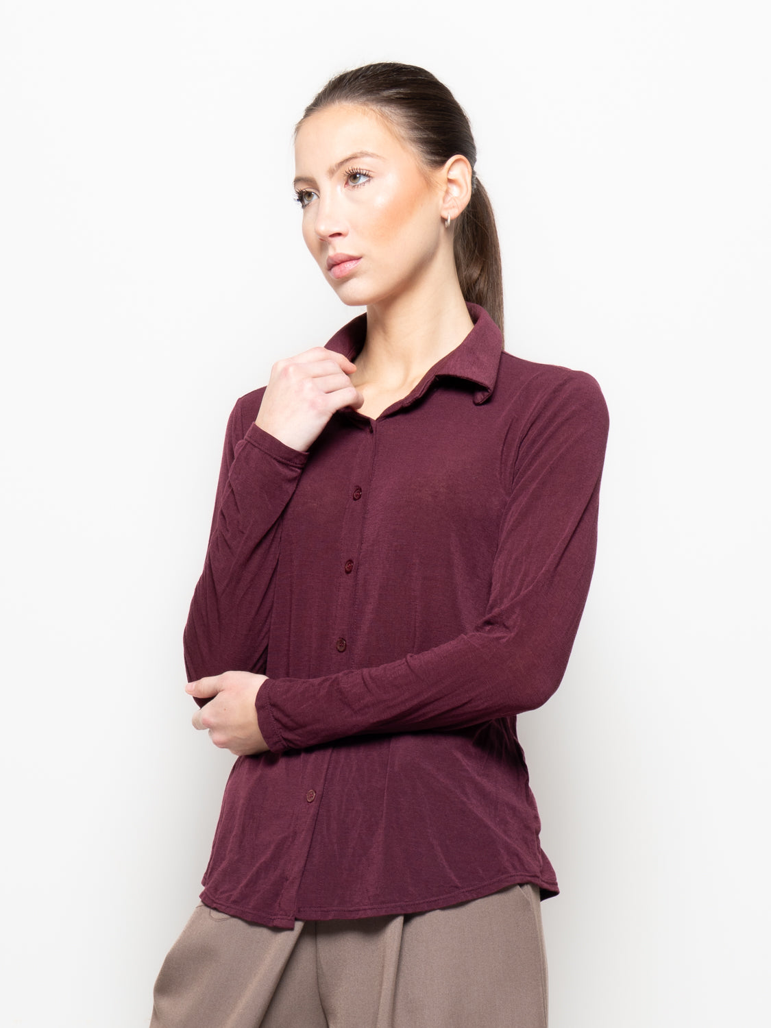 Camicia misto cashmere con colletto