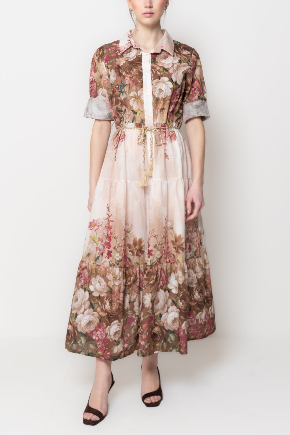 Abito Maxi a Balze con Stampa Floreale