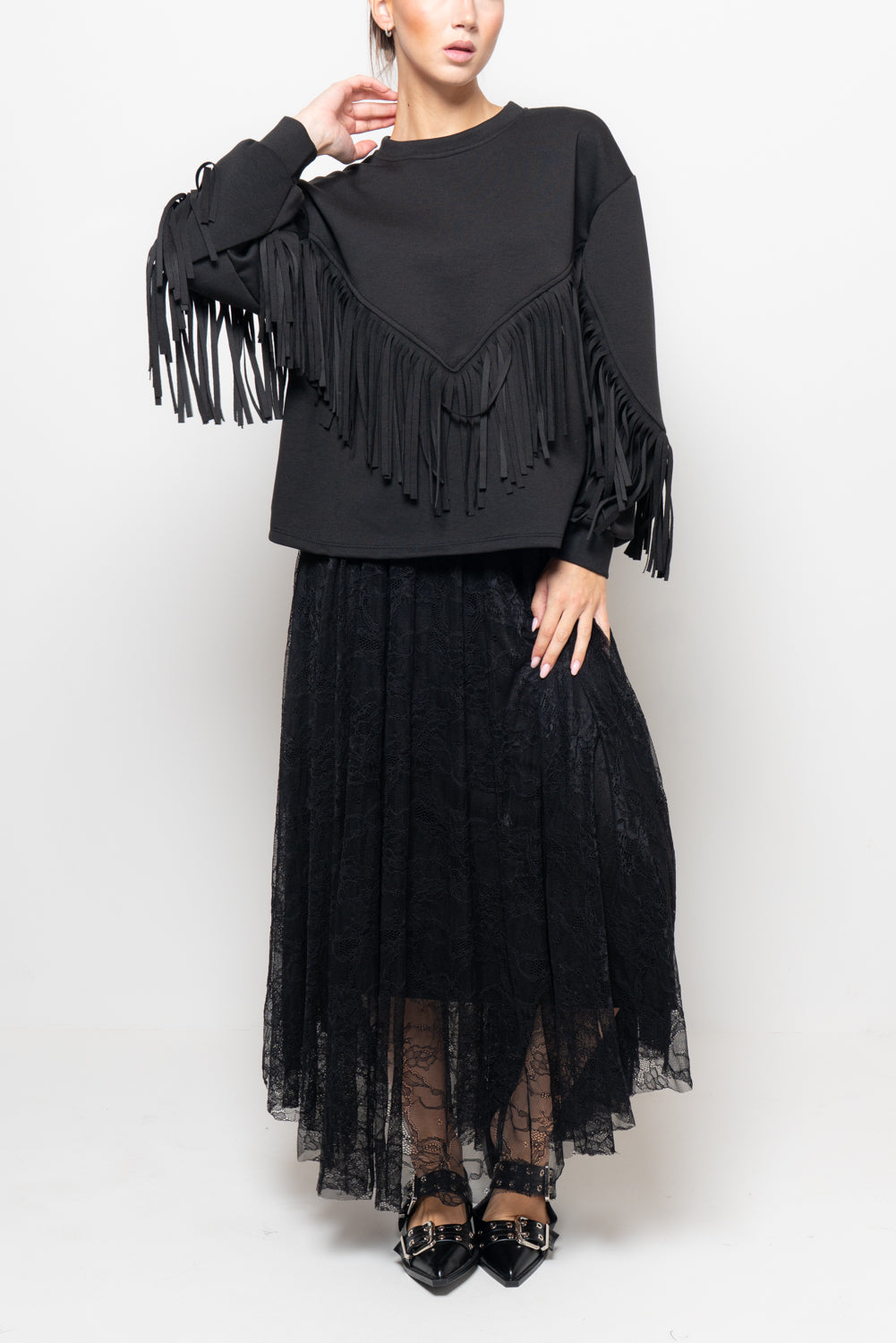 Felpa over con frange