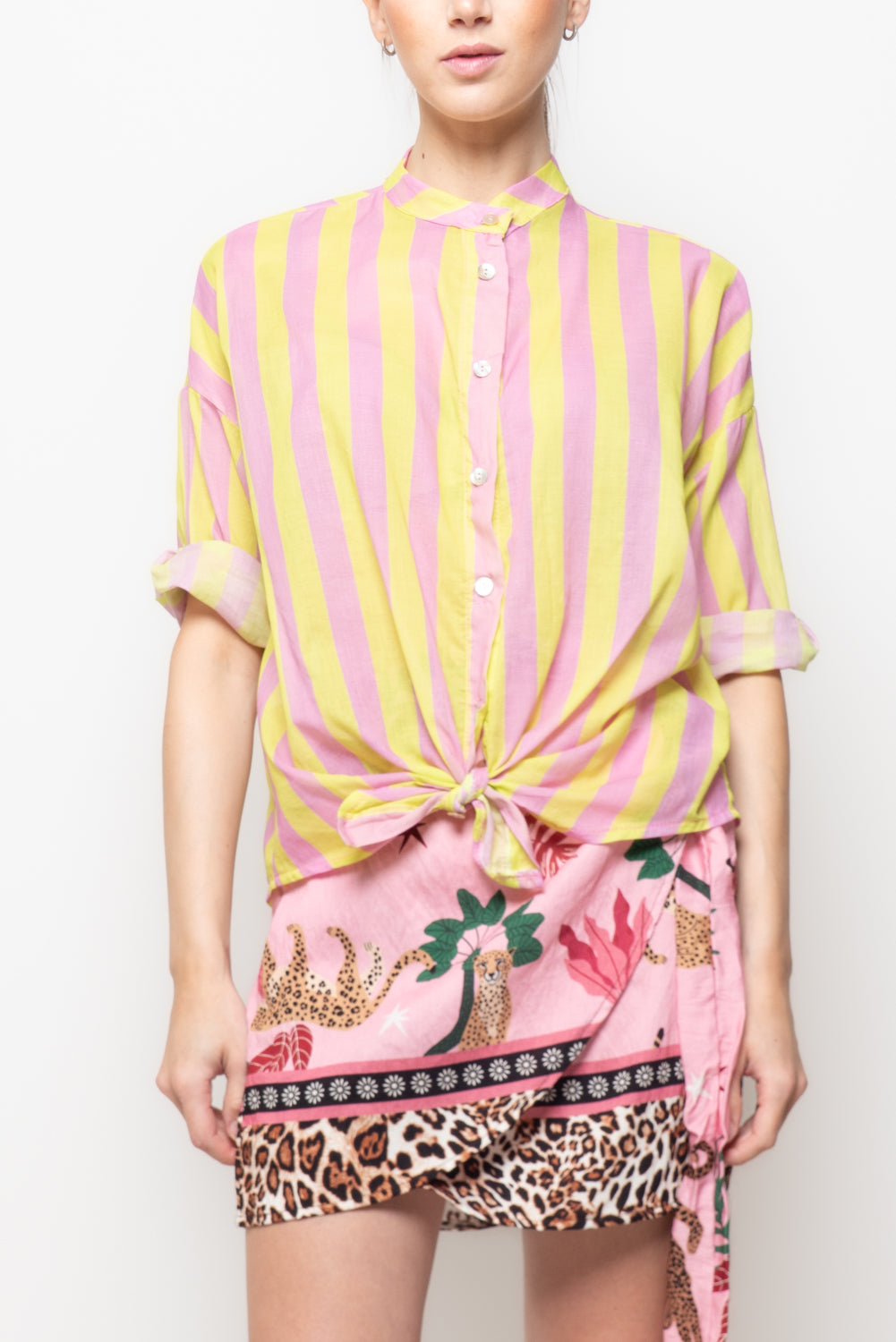 Camicia alla coreana a righe