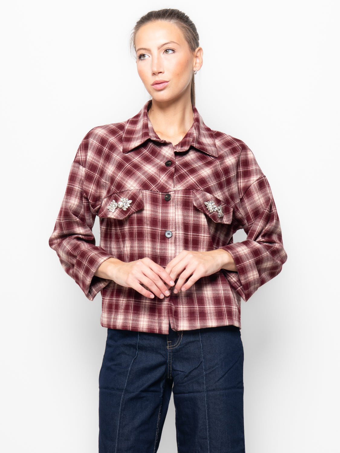 Camicia check con applicazioni di strass