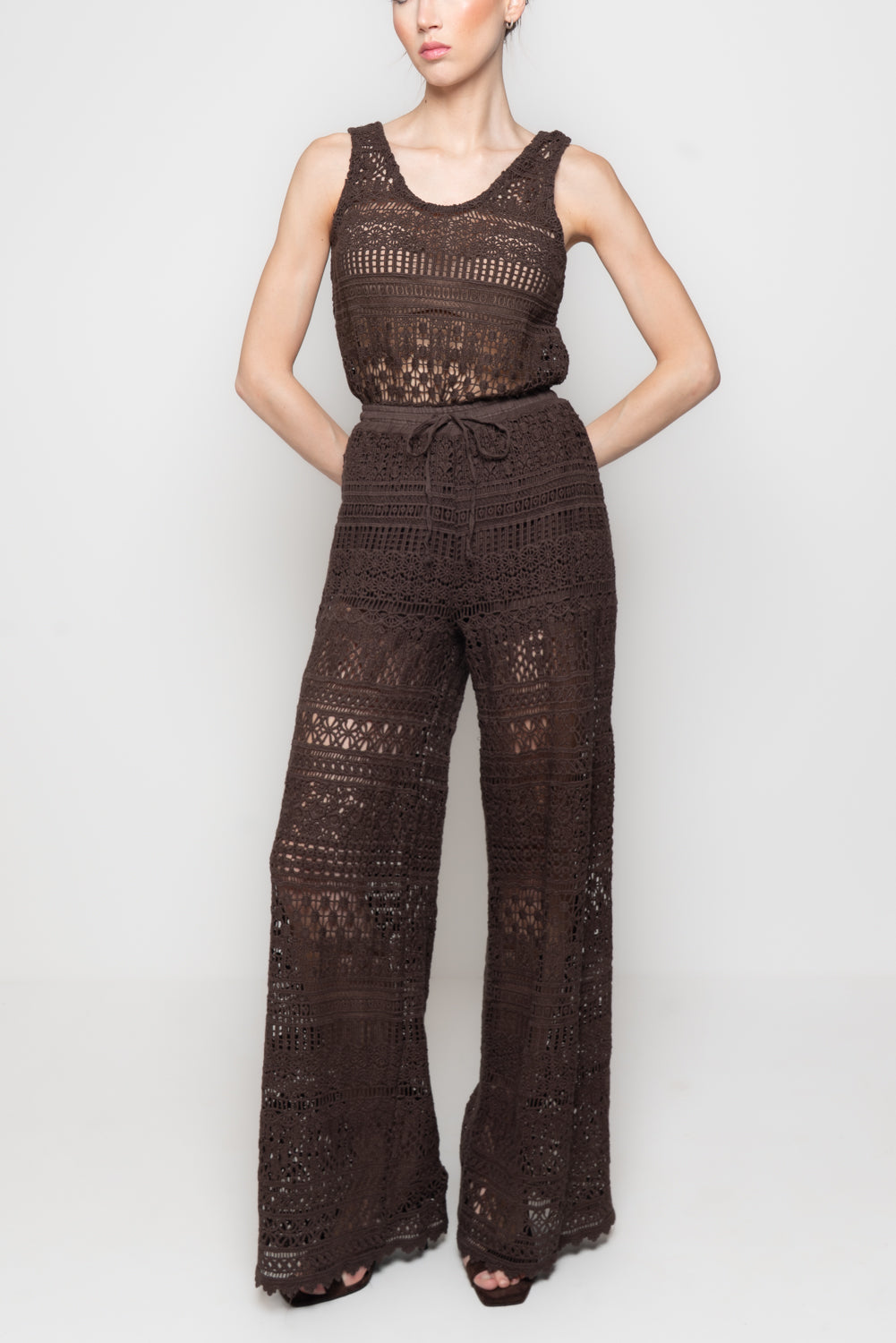 Pantalone wide in Pizzo Macramè