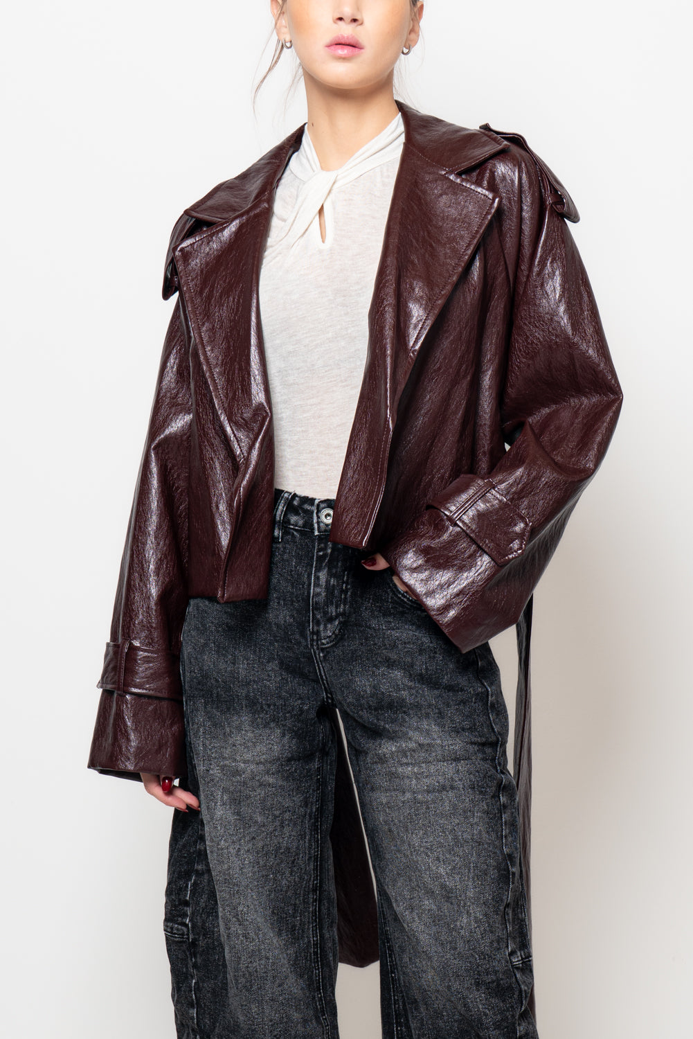 Trench crop in ecopelle lucida