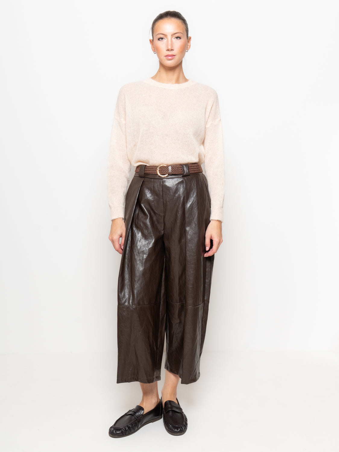 Pantaloni barrel in similpelle