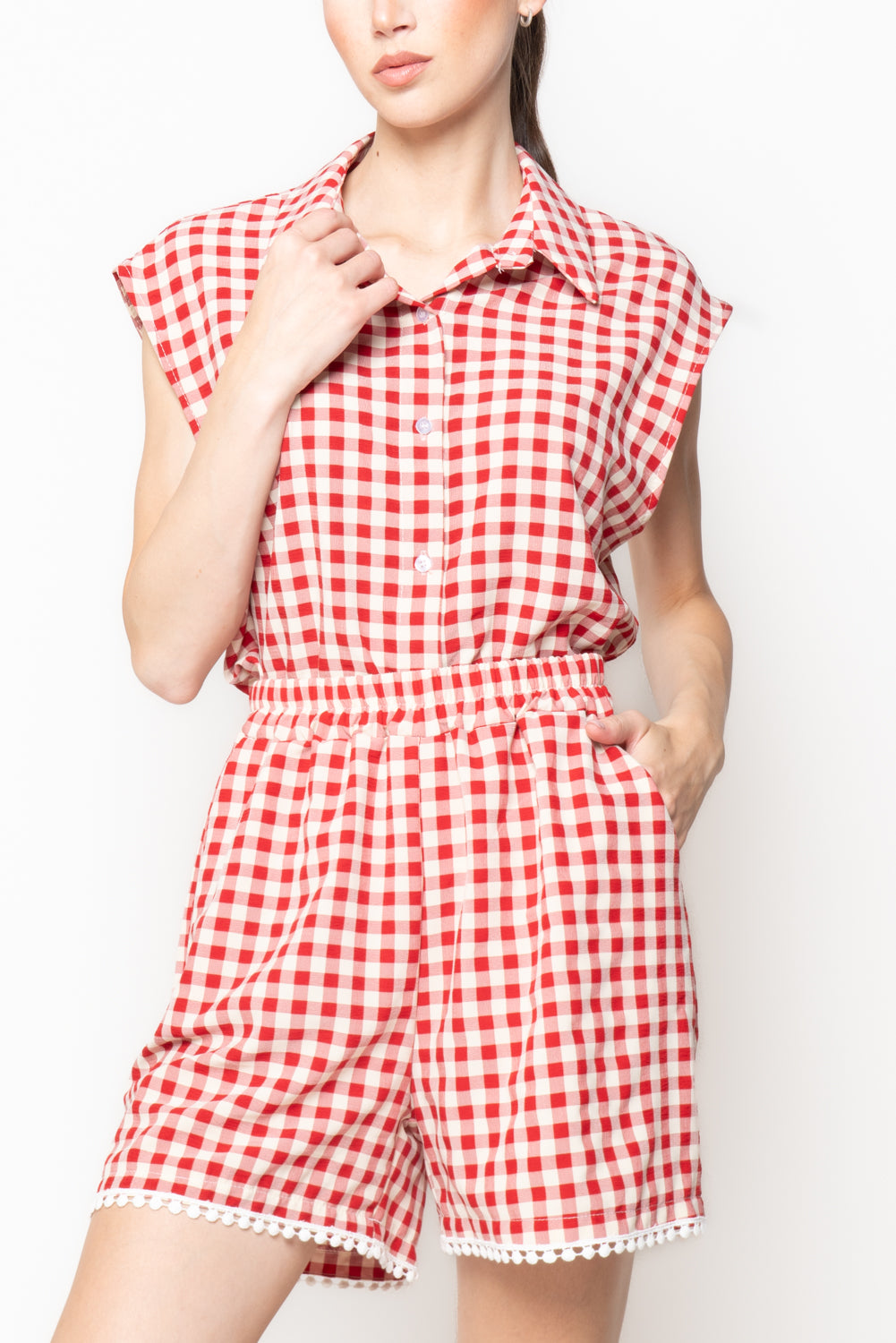 Camicia smanicata in Fantasia Vichy