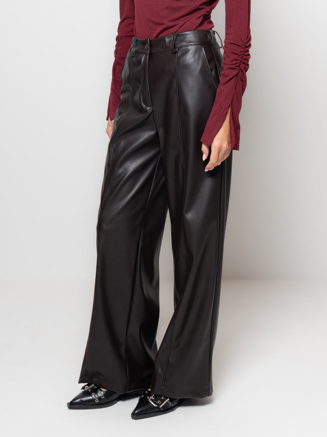 Pantalone palazzo in similpelle