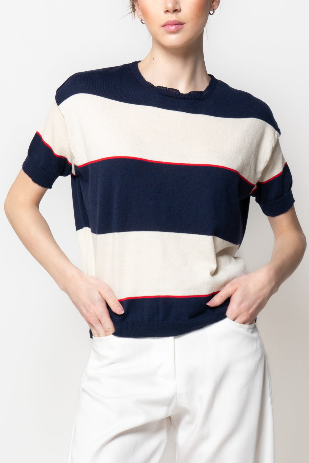 T-shirt in maglia a righe in cotone